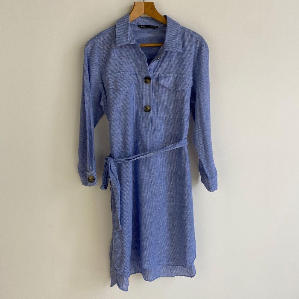 ZARA Stripe Linen Blend Side Slit Dress